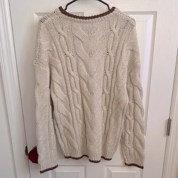 Cable Knit Cream Contrast Sweater - Picture 4 of 5
